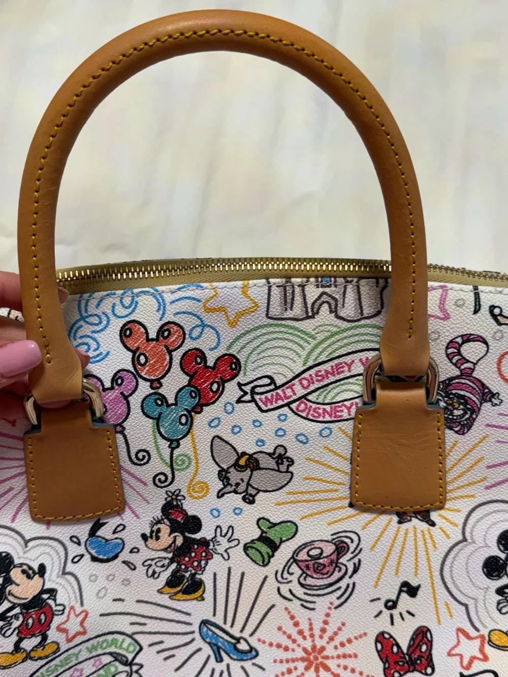 Dooney & Bourke Multicolor Disney Canvas Tote - White with Tan Trim